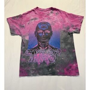 Cyber Mind Tie Dye Graphic T-Shirt Mens Large Pink Black Streetwear Tee